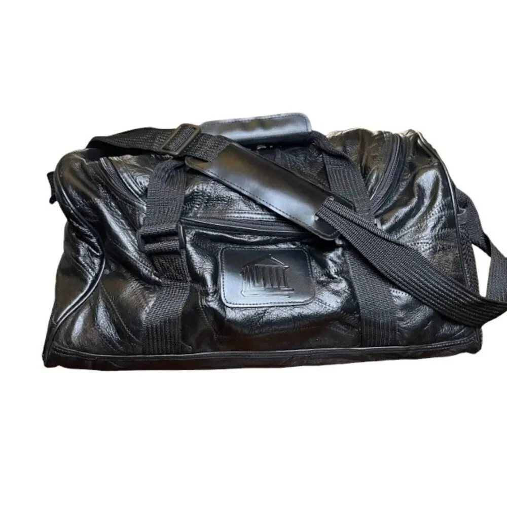 Patched Leather Weekender / Tote Bag in Black Padded Shoulder strap and‎ handle